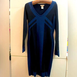 Max Studio Women's Sweater winter midi Dress Black/ blue Long Sleeves Sz XS